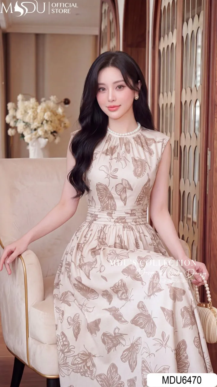 Váy Thiết Kế MDU6470 Lụa Mango Ý Họa Tiết Bướm, Dịu Dàng Và Thanh Nhã 4 Váy Thiết Kế MDU6470 Lụa Mango Ý Họa Tiết Bướm, Dịu Dàng Và Thanh Nhã - Ảnh 2
