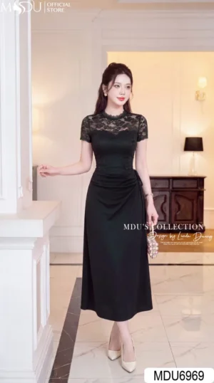 Alternative view of Váy Thiết Kế MDU6969 Ren Hoa Nổi Phối Xleo Hàn Sắc Đen, Huyền Bí Và Quý Phái