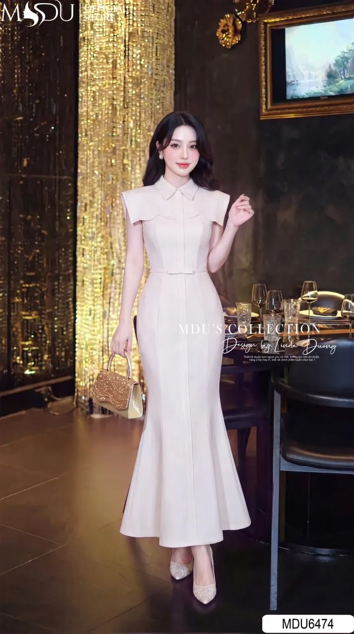 Váy Thiết Kế MDU6474 Gold Nhật Dáng Đuôi Cá Thanh Lịch, Sang Trọng