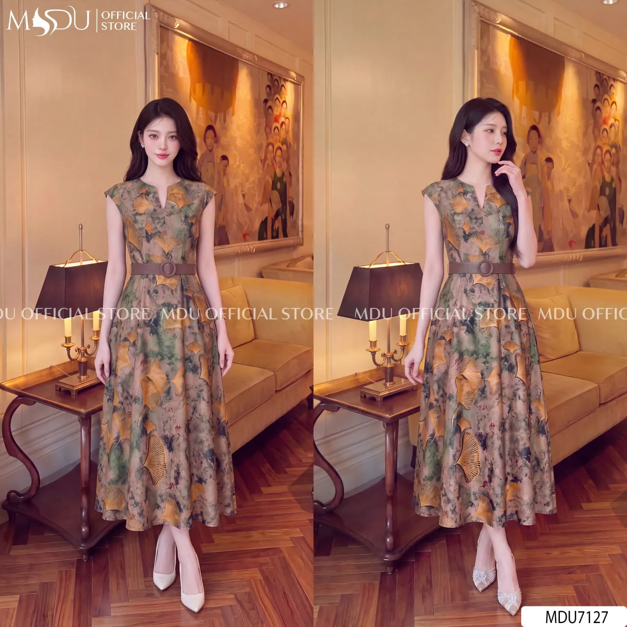 Váy Thiết Kế MDU7127 Lụa Twist Satin Họa Tiết Hoa Xanh Rêu – Nâu Trầm, Sang Trọng Và Quý Phái 8 Váy Thiết Kế MDU7127 Lụa Twist Satin Họa Tiết Hoa Xanh Rêu – Nâu Trầm, Sang Trọng Và Quý Phái - Ảnh 6