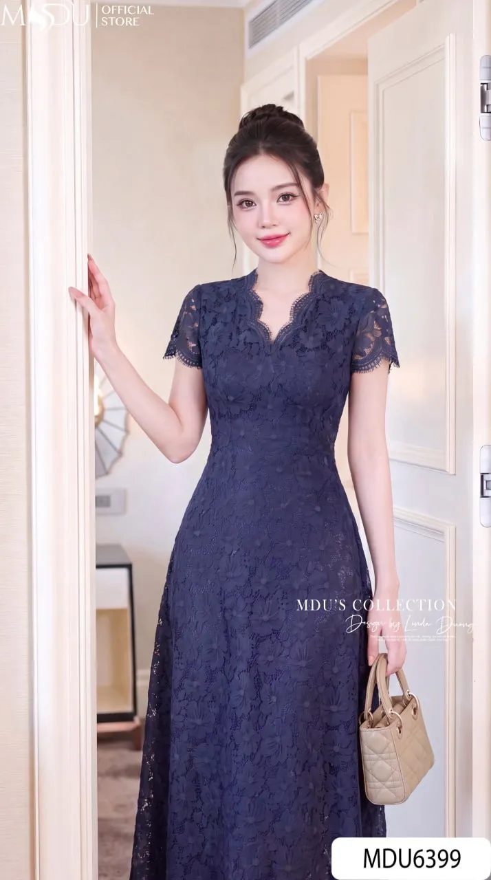 Váy Thiết Kế MDU6399 – Ren Hoa Nổi Xanh Navy, Cổ V Viền Ren Tinh Xảo 6 Váy Thiết Kế MDU6399 – Ren Hoa Nổi Xanh Navy, Cổ V Viền Ren Tinh Xảo - Ảnh 4