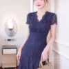 Váy Thiết Kế MDU6399 – Ren Hoa Nổi Xanh Navy, Cổ V Viền Ren Tinh Xảo 12 photo 4 2026 10 03 10 00 28 6 11zon Mdu Fashion