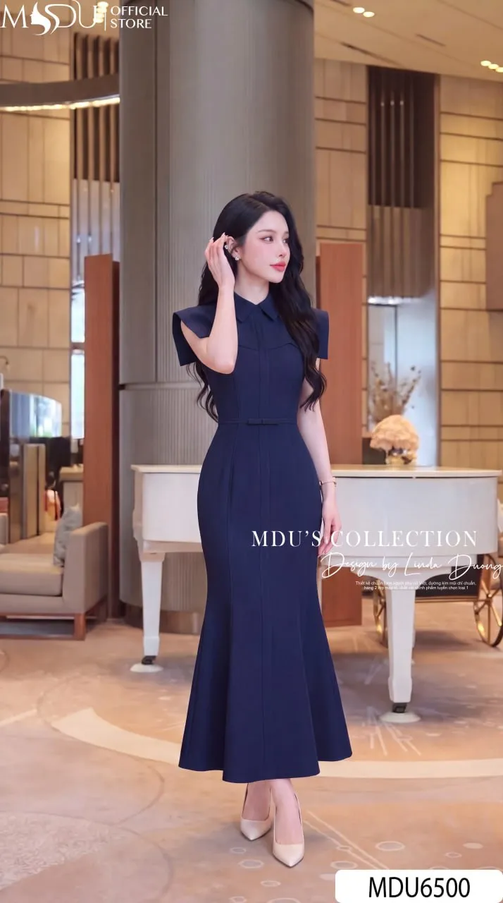 Váy Thiết Kế MDU6500 – Gold Nhật Xanh Navy, Dáng Đuôi Cá Phối Đai Liền Eo 23 Váy Thiết Kế MDU6500 – Gold Nhật Xanh Navy, Dáng Đuôi Cá Phối Đai Liền Eo
