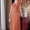 Váy Thiết Kế MDU6398 – Ren Hoa Nổi Cam Đất, Cổ V Viền Ren Cắt Tỉa Tinh Tế 11 photo 5 2026 10 01 18 43 43 11zon Mdu Fashion