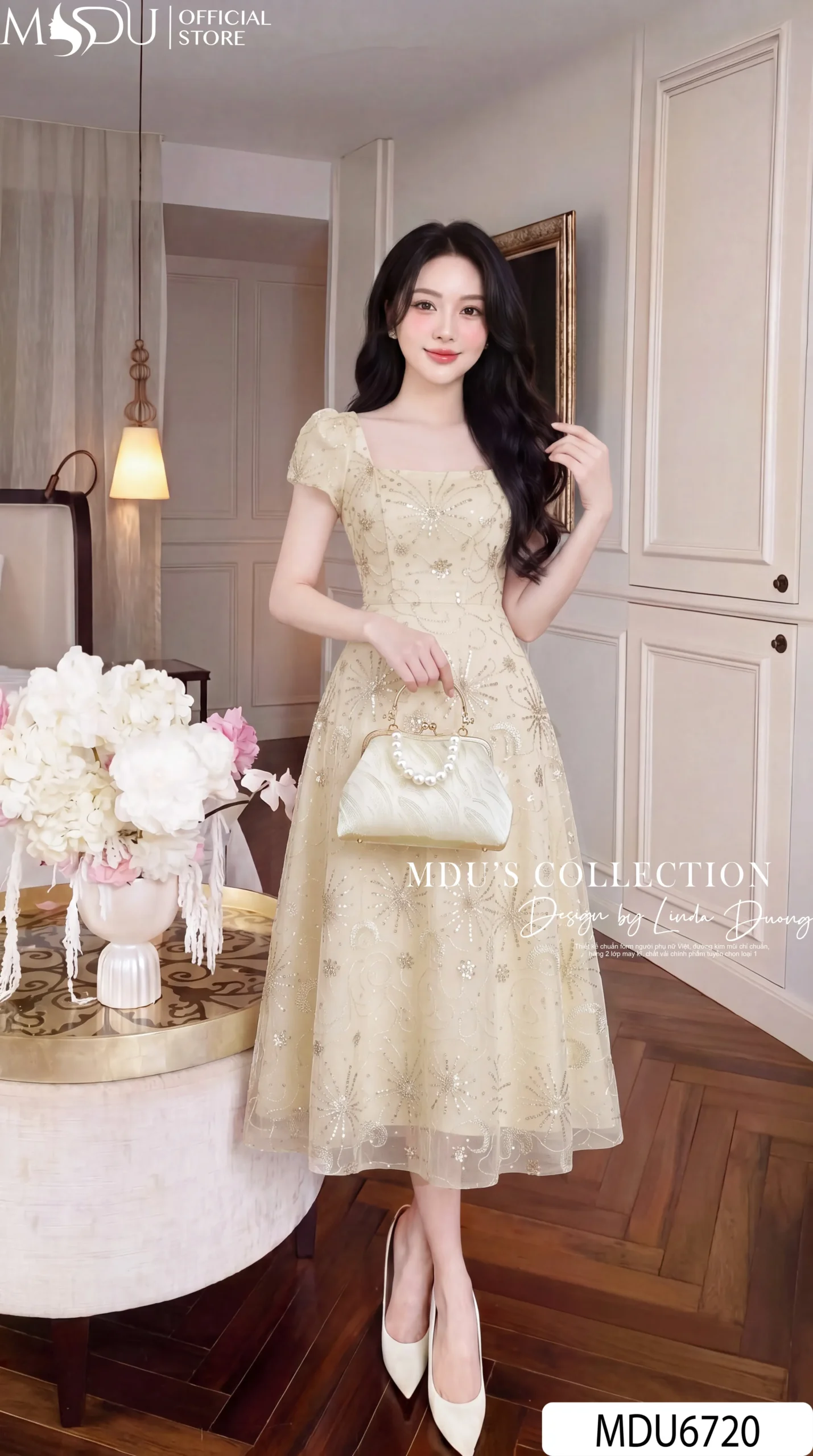 Váy Thiết Kế MDU6720 – Tuyn Thêu Họa Tiết Màu Kem, Dáng Xòe Công Chúa Duyên Dáng 3 Váy Thiết Kế MDU6720 – Tuyn Thêu Họa Tiết Màu Kem, Dáng Xòe Công Chúa Duyên Dáng